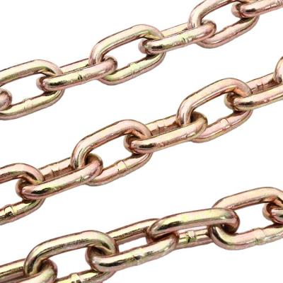 China Large Quality 11mm Binding Lashing Chain Gold Painted Link G70 Down Binding Chain Chain With Hook for sale