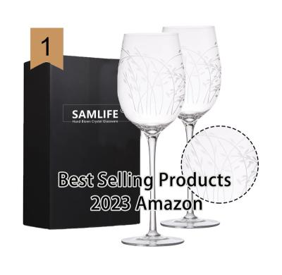 China Samlife Wholesale Custom Unique Luxury Engraved Stem Crystal Wine Glasses Long Wine Glass For Wedding for sale