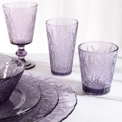 China Novelty Samlife 280ml Embossed Glass Vintage Fruit Juice Glasses For Restaurant for sale