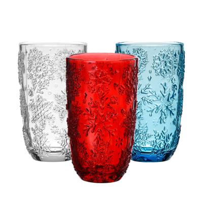 China Samlife Glass Tumblers Wholesale Custom Handmade Color Pressed Glass Tumblers With Snowflake Pattern for sale