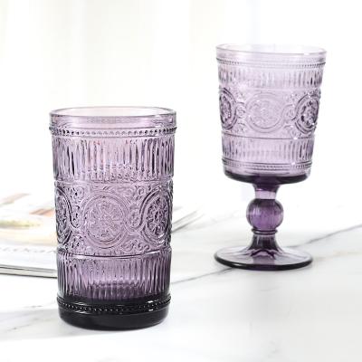 China Samlife Wholesale Vintage Glass Wine Goblet Glassware Colored Purple Glass Water Goblets Glasses for sale