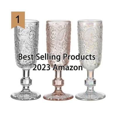 China Custom Luxury Wedding Champagne Glasses Flutes Samlife Modern Embossed Colored Glass Vintage Champagne Glasses Flutes for sale