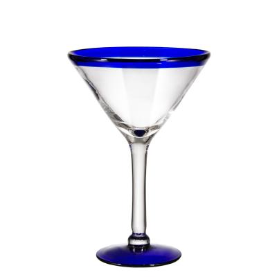 China Unique Reusable Samlife Wholesale Martini Glass Long Stem Cocktail Martini Glasses With Blue Rim for sale