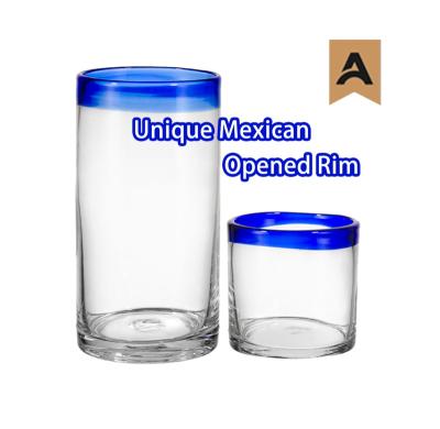 China Wholesale Handmade Recycled Samife Glass Tumblers Crystal Glass Tumblers Custom Made With Blue Rim for sale