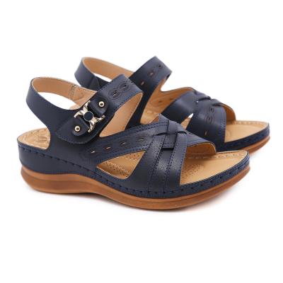 China Fashion PDEP Trend Selling Best Comfortable Women Wedge Sandals Leather Wedge Heel Women Sandals Summer Outdoor Cheap Wedge Sandals for sale