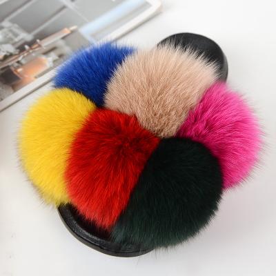 China Fashion trend PDEP hot sale fur slides design sandals women famous brands with real fox hair fur women and ladies faux fur slippers for sale