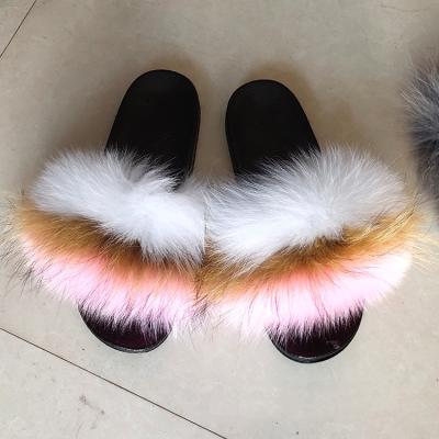 China Fashion trend PDEP designer slides women sandals most popular fur famous brands with fox hair fur women and ladies summer beach sandals for sale