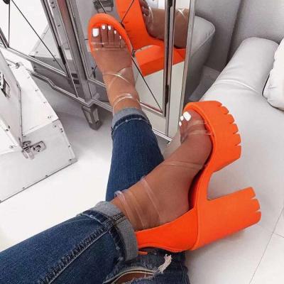 China PDEP steel toe clear PVC sandals chunky heels for women and anti slip outsole plaftorm ugly heels for sale