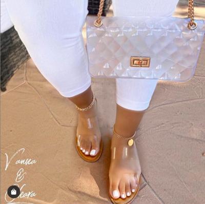 China Fashion Trend PDEP 2021 New Fashion Jelly Handbag Summer For Women Matching African Slippers Shoes And Bags To Match for sale