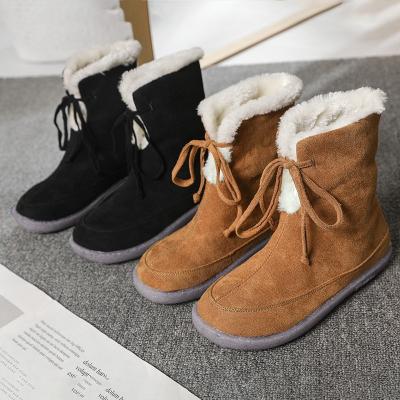 China Cheap winter ankle ladies women snow shoes light brown lace up fur design warm fall women boots shoes for sale