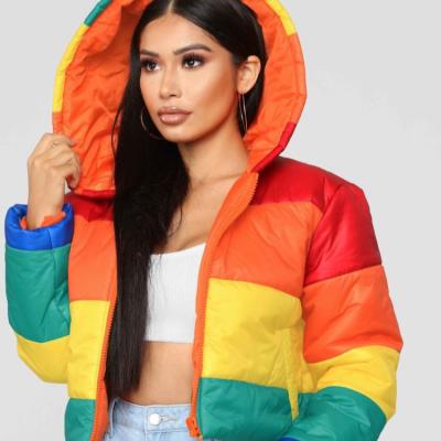 China PDEP windproof most popular rainbow color winter coat for ladies hoodies coat plus size 3XL woman snow winter fancy jacket for sale