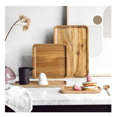 China Acacia Serving Square Natural Eco-friendly Rectangular Breakfast Tableware Kitchenware Wooden Tray For Sale for sale