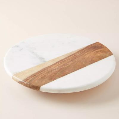 China Shende modern 15 inch acacia wood and marble lazy susan cheese swivel panel for sale