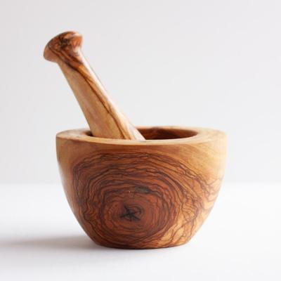 China Viable Thai Style Spice Crusher Olive Wooden Kitchen Tools Mortar And Pestle Set Large With Wooden Base for sale