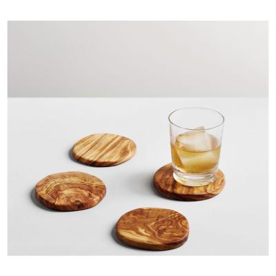 China Olive Arabic Resin Viable Edge Japanese Style Tea Beech Wood Drink Coaster With Laser Logo for sale