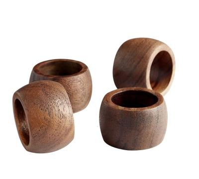 China Sustainable Craft Daily Decorative Handmade Acacia Wooden Napkin Rings Set for sale