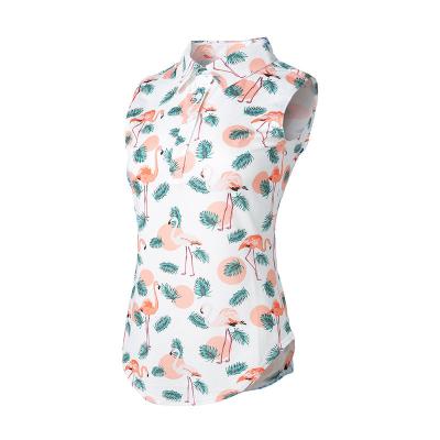 China Custom Active Wear Women's Sleeveless Golf Polo Shirt Button Placket Floral Printing for sale