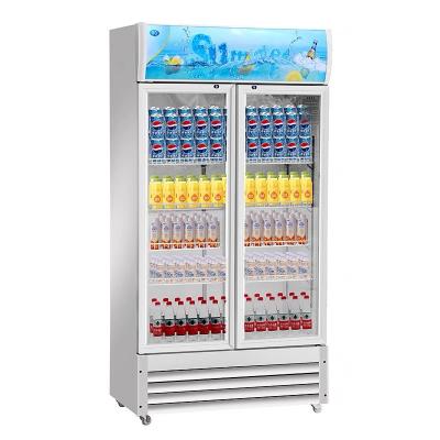 China Custom Display Glass Refrigerators Two Door Beer Fridge Upright Supermarket Beverage Beverage Cooler for sale