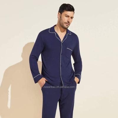 China 2022 Mens QUICK DRY Soft Silk Navy Warm Luxury Sleepwear Pajamas And Black Long Sleeve for sale