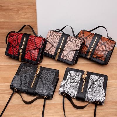 China casual& 2021 New Fashion PU Small Snake Grain Tassel Handbags for Women Retro Luxury Custom Tassel Snake Messenger Purses and Handbags for sale