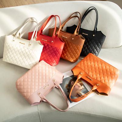 China casual& wholesale fashion high quality ladies texture rhombus large capacity luxury tote handbags women travel shopping bag dinner handbags for sale