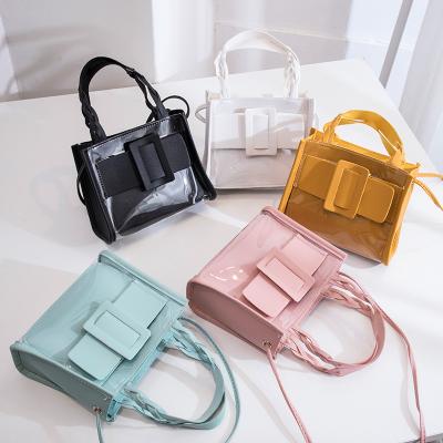 China casual& fashion factory wholesale 2021 hot sale women handbags ladies handbags pu transparent girl handbags set jelly messenger handbags for sale