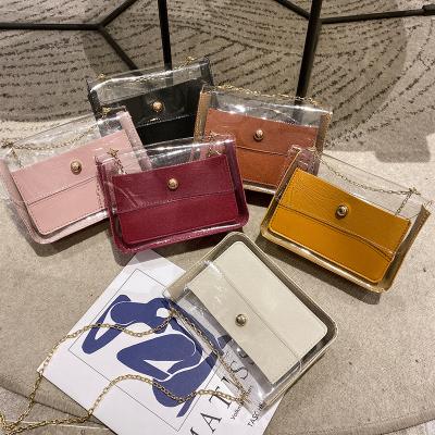 China casual& 2021 Summer Wholesale Fashion Small Jelly Ladies Bags Girl Chain Cross - Body Purses PU Fashion Women Phone Transparent Jelly Handbags for sale