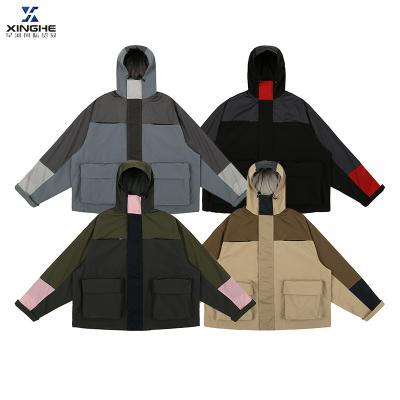 China 2022 breathable autumn and winter new brand high-street nylon jacket fashionable color-blocking hooded jacket for sale