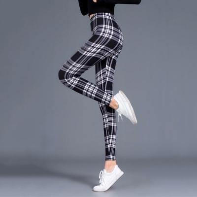 China Breathable Ladies Casual Digital Printing Ladies Stretch Slim Leggings Plaid Pants Fitness Yoga Pants for sale