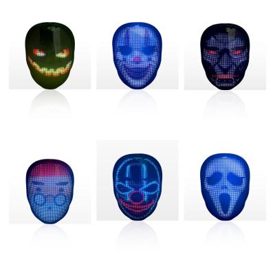 China 12 Hours APP Cell Phone Controlled Full Color LED Light Up Programmable Christmas Halloween Party Masks for sale