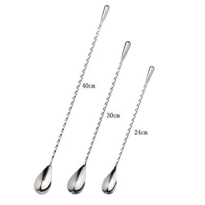 China Viable Mixing Bartender Tools Bar Teadrop Stir Spoon Stainless Steel Cocktail Spoon Spiral Pattern Bartender 30/40cm Bar Spoon Tool for sale