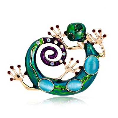 China Crystal Trendy Cute Enamel Lizard Corsages Women Girls Corsages Gecko Snake Brooch Pin Wedding Party Jewelry for sale