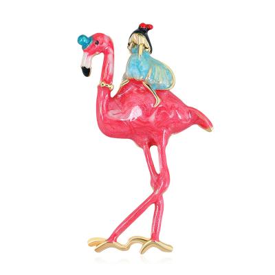 China ALLY New Bird Pin Avaible Jewelry Winter Accessories Pin Color Flamingo And Girl Lovely Brooch Design for sale