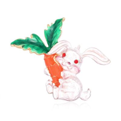 China ALLOY Red Eye Rabbit Brooch Stake Carrot Animal Brooches For Women Enamel Brooch Pins Jewelry Accessories for sale