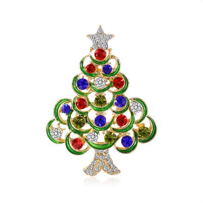 China Crystal Multicolor Rhinestone Christmas Tree Brooch Pins Women New Year Brooches Unisex Gifts for sale