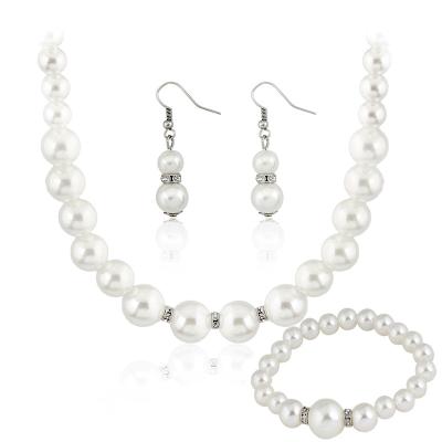 China FASHIONABLE Attractive Luxurious Smooth Simulated Pearl Bracelet Necklace Earring Set For Women 3-Piece Jewelry Set for sale