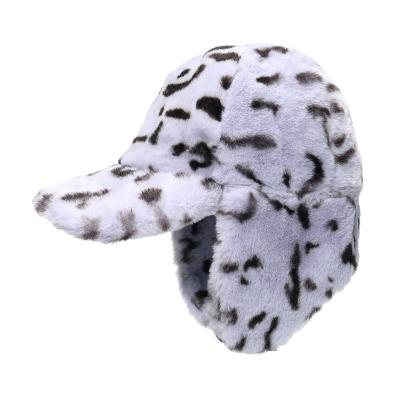 China Newest Ski Cap Leopard Earflap Caps Warm Thick COMMON 6 Panel Soft Fuzzy Furry Fur Earmuffs Russian Hats for sale