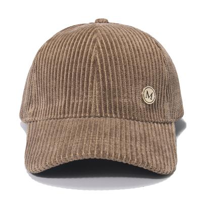 China Wholesale Vintage JOINT Custom Logo Embroidery Corduroy Caps Blank 6 Panel Dad Hat With Metal Decor for sale