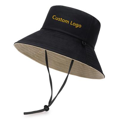 China Outdoor Activity Private Label Plain Bucket Hat Loose Cotton Customized Logo Sun Hat With Adjustable Strap Rope for sale