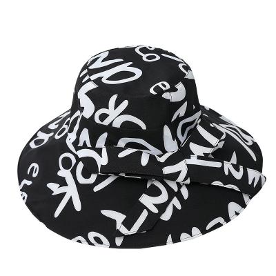 China 2022 New Designer Sunshade All Over Letter Printing Bucket Hat Wide Brim Cotton Sunshade Bucket Hat for sale