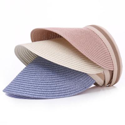 China Factory Striped Women's Visor Summer Beach Sun Hat Strap Straw Sun Visors for sale