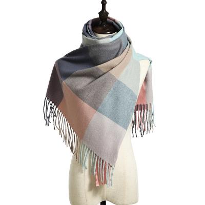 China Outdoor Activities Designer Hot Sales New Designer Warm Soft Pashmina Neck Scarves Shawl Blanket Ladies Plaid Tassel Cashmere Winter Scarf For Women for sale