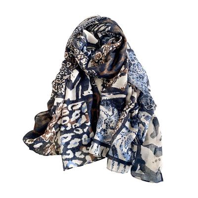 China European Style Luxury Women Outdoor Activities Big Long Scarf Leopard Print Digital Printed Hijabs Viscous Scarf for sale