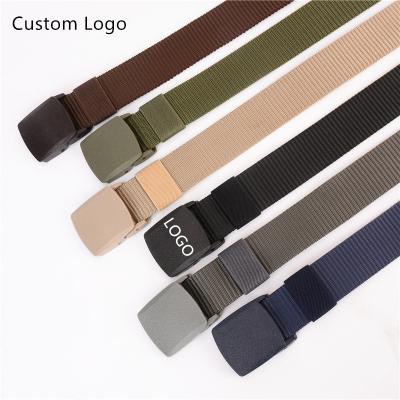 China Custom Outdoor Woven Fabric 3.8CM Tactical Nylon Web Army Men Belt With Plastic Buckle Laser Logo for sale