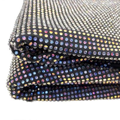 China Custom Made Flatback S590 Bling New Product Bling Rhinestone Fabric China Black Crystal Metal Mesh Fabric for sale