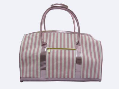 China Pink Stripe 12oz Canvas Travel Duffel Bags For Women Durable 43*30.5*25.5cm for sale