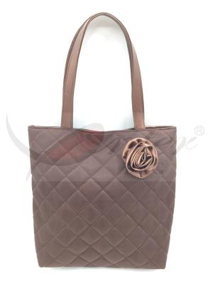 China Brown Quilted Satin Polyester Handbags Womens Tote Bags With Eco Friendly Material for sale