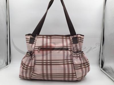 China Pink PU Grid Pattern Tote Diaper Bags With Shoulder OEM / ODM Acceptable for sale