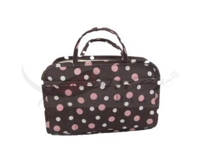 China Easy Carry Brown Travel Cosmetic Bags Dot Printing OEM / ODM Acceptable   for sale