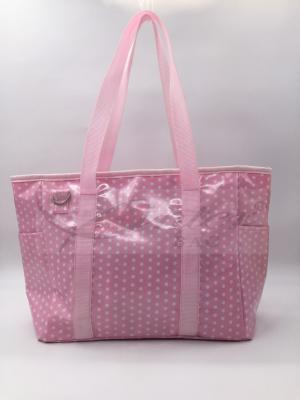 China Pink Coating Polyester Tote Diaper Bags Stylish Diaper Bags For Mom 33*27*14.5CM  for sale